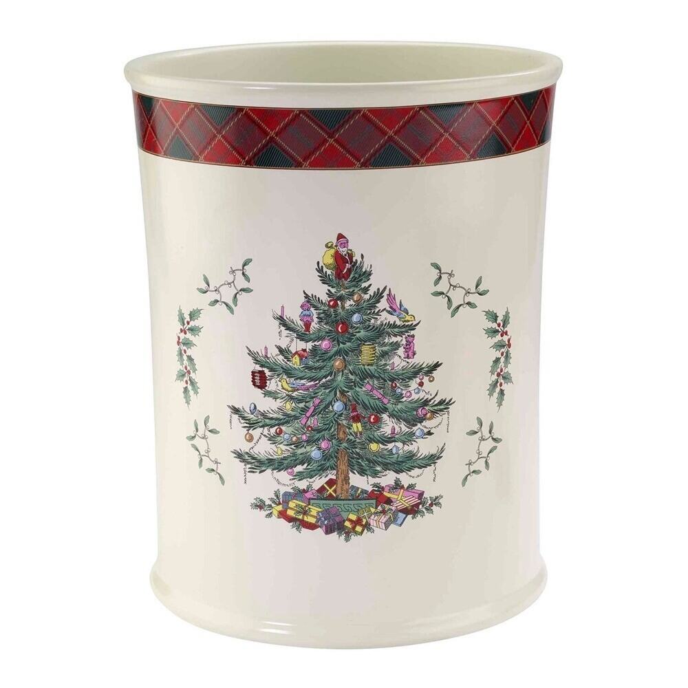 Spode Christmas Tree Tartan Small  Waste Basket Trash Can NEW